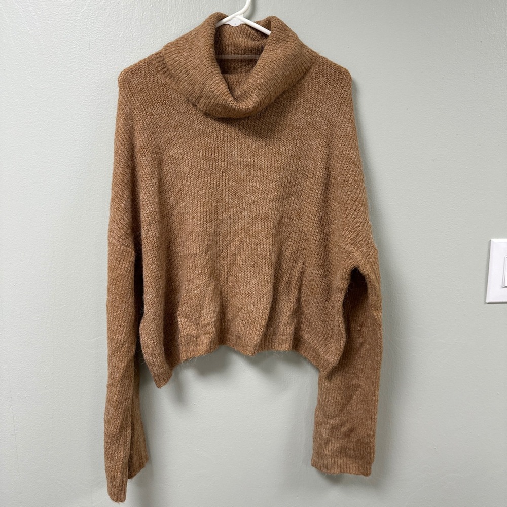 Wild Fable Brown Cowl Neck‎ Oversized Knit Sweater XL Cropped Pullover Cozy